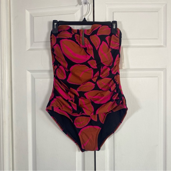 DKNY strapless print one piece swimsuit LARGE - Picture 1 of 3